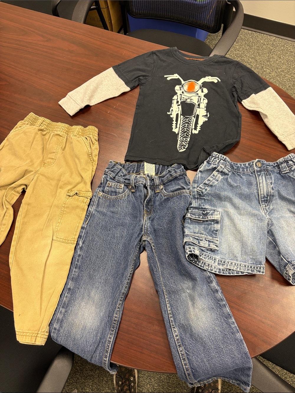 Kids Black Motorcycle Graphic Tee with Long Sleeve Layered Look and 3 pants